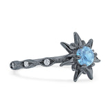 Sun Ring Round Natural Aquamarine 925 Sterling Silver