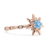 Sun Ring Round Natural Aquamarine 925 Sterling Silver