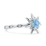Sun Ring Round Natural Aquamarine 925 Sterling Silver