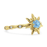 Sun Ring Round Natural Aquamarine 925 Sterling Silver