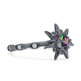 Sun Ring Round Cubic Zirconia 925 Sterling Silver