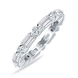 Full Eternity 3mm Emerald Cut & Round Cubic Zirconia Wedding Band 925 Sterling Silver