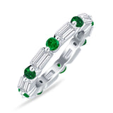 Full Eternity 3mm Emerald Cut & Round Cubic Zirconia Wedding Band 925 Sterling Silver