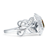 Sunflower Twisted Vine Leaf Engagement Ring Cubic Zirconia 925 Sterling Silver