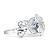 Sunflower Twisted Vine Leaf Engagement Ring Cubic Zirconia 925 Sterling Silver
