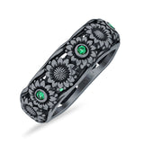 925 Sterling Silver Sunflower Ring Oxidized Cubic Zirconia