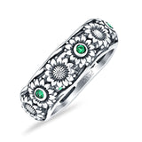 925 Sterling Silver Sunflower Ring Oxidized Cubic Zirconia