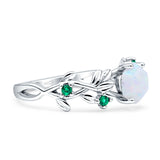 Tree Leaf Green Emerald CZ Hexagonal Created White Opal Ring 925 Sterling Silver