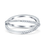 Cross Over X Crisscross Engagement Ring Round Simulated Cubic Zirconia 925 Sterling Silver