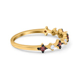 Half Eternity Ring Wedding Engagement Band Round Simulated Garnet Cubic Zirconia 925 Sterling Silver (3.5mm)