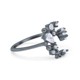 Moon & Star Ring Wedding Engagement Band Round Simulated Cubic Zirconia 925 Sterling Silver (14mm)