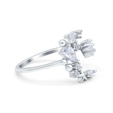 Moon & Star Ring Wedding Engagement Band Round Simulated Cubic Zirconia 925 Sterling Silver (14mm)