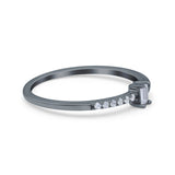 Petite Dainty Emerald Cut Wedding Engagement Ring Band Round Simulated Cubic Zirconia 925 Sterling Silver (4mm)