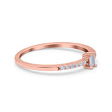 Petite Dainty Emerald Cut Wedding Engagement Ring Band Round Simulated Cubic Zirconia 925 Sterling Silver (4mm)