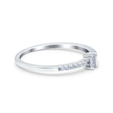 Petite Dainty Emerald Cut Wedding Engagement Ring Band Round Simulated Cubic Zirconia 925 Sterling Silver (4mm)