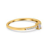 Petite Dainty Emerald Cut Wedding Engagement Ring Band Round Simulated Cubic Zirconia 925 Sterling Silver (4mm)