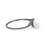 Freshwater Pearl Round Simulated Cubic Zirconia Engagement Ring 925 Sterling Silver (7mm)