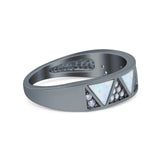 Half Eternity Ring Wedding Engagement Band Triangle White Opal Simulated Cubic Zirconia 925 Sterling Silver