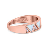 Half Eternity Ring Wedding Engagement Band Triangle White Opal Simulated Cubic Zirconia 925 Sterling Silver