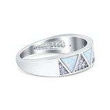 Half Eternity Ring Wedding Engagement Band Triangle White Opal Simulated Cubic Zirconia 925 Sterling Silver
