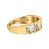 Half Eternity Ring Wedding Engagement Band Triangle White Opal Simulated Cubic Zirconia 925 Sterling Silver