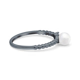 Engagement Ring Round Simulated Pearl Cubic Zirconia 925 Sterling Silver (5mm)