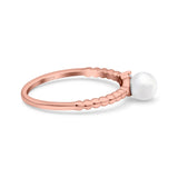 Engagement Ring Round Simulated Pearl Cubic Zirconia 925 Sterling Silver (5mm)