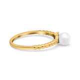 Engagement Ring Round Simulated Pearl Cubic Zirconia 925 Sterling Silver (5mm)