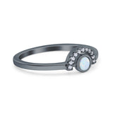 Vintage Style Round Lab Opal Ring Solid Oxidized 925 Sterling Silver