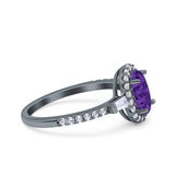 Halo Oval Art Deco Wedding Engagement Ring Simulated Cubic Zirconia 925 Sterling Silver