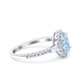 Halo Oval Art Deco Wedding Engagement Ring Simulated Cubic Zirconia 925 Sterling Silver
