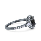 Halo Oval Art Deco Wedding Engagement Ring Simulated Cubic Zirconia 925 Sterling Silver
