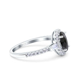 Halo Oval Art Deco Wedding Engagement Ring Simulated Cubic Zirconia 925 Sterling Silver