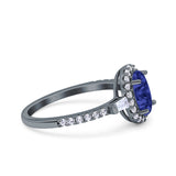 Halo Oval Art Deco Wedding Engagement Ring Simulated Cubic Zirconia 925 Sterling Silver