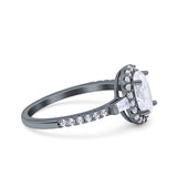 Halo Oval Art Deco Wedding Engagement Ring Simulated Cubic Zirconia 925 Sterling Silver
