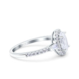 Halo Oval Art Deco Wedding Engagement Ring Simulated Cubic Zirconia 925 Sterling Silver