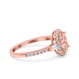 Halo Oval Art Deco Wedding Engagement Ring Simulated Cubic Zirconia 925 Sterling Silver