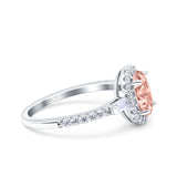 Halo Oval Art Deco Wedding Engagement Ring Simulated Cubic Zirconia 925 Sterling Silver