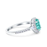 Halo Oval Art Deco Wedding Engagement Ring Simulated Cubic Zirconia 925 Sterling Silver