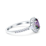 Halo Oval Art Deco Wedding Engagement Ring Simulated Cubic Zirconia 925 Sterling Silver