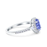 Halo Oval Art Deco Wedding Engagement Ring Simulated Cubic Zirconia 925 Sterling Silver