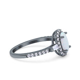 Halo Oval Art Deco Wedding Engagement Ring Simulated Cubic Zirconia 925 Sterling Silver