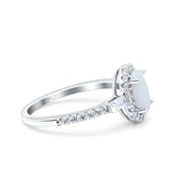 Halo Oval Art Deco Wedding Engagement Ring Simulated Cubic Zirconia 925 Sterling Silver