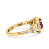 Halo Art Deco Wedding Engagement Bridal Ring Round Simulated Cubic Zirconia 925 Sterling Silver