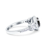 Halo Art Deco Wedding Engagement Bridal Ring Round Simulated Cubic Zirconia 925 Sterling Silver