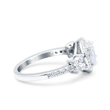 Halo Art Deco Wedding Engagement Bridal Ring Round Simulated Cubic Zirconia 925 Sterling Silver
