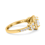 Halo Art Deco Wedding Engagement Bridal Ring Round Simulated Cubic Zirconia 925 Sterling Silver