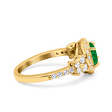 Halo Art Deco Wedding Engagement Bridal Ring Round Simulated Cubic Zirconia 925 Sterling Silver