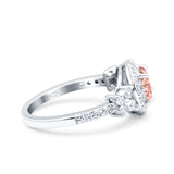 Halo Art Deco Wedding Engagement Bridal Ring Round Simulated Cubic Zirconia 925 Sterling Silver