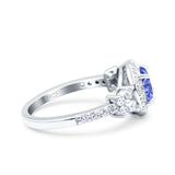 Halo Art Deco Wedding Engagement Bridal Ring Round Simulated Cubic Zirconia 925 Sterling Silver